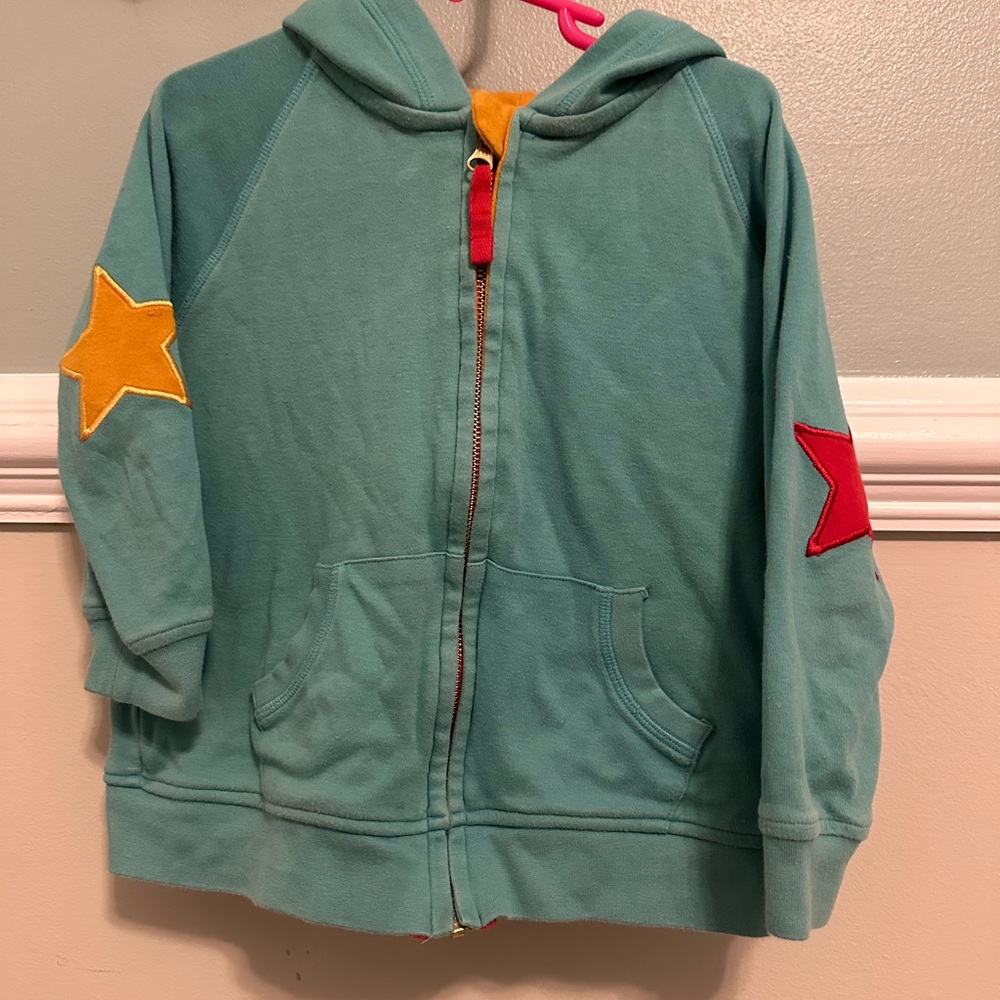 Little Green Radicals Green and Yellow Sweatshirt with Colorful Star Patches